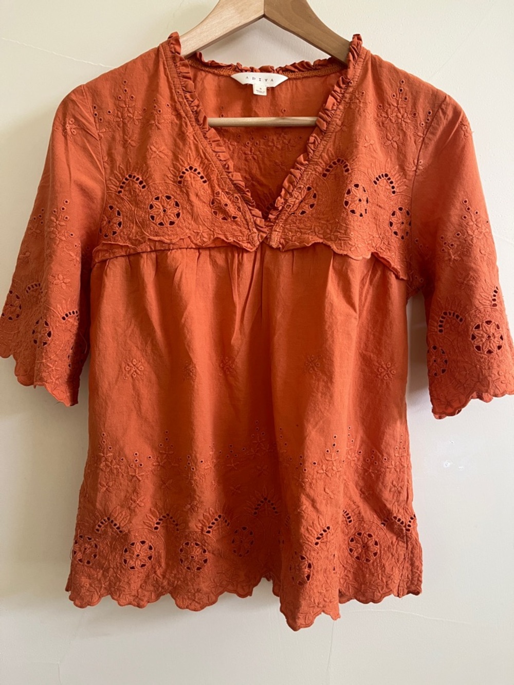 Ariya Rust Orange Eyelet Peasant Blouse